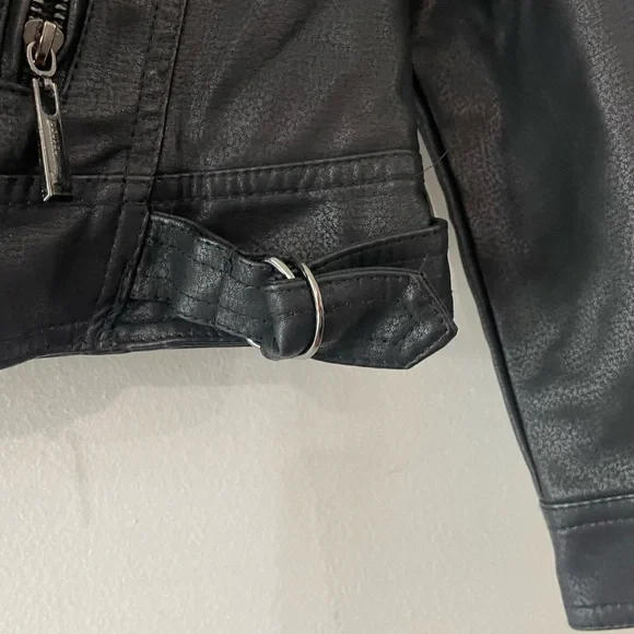 Jou Jou faux leather Black biker Jacket with Pink Fur Trim